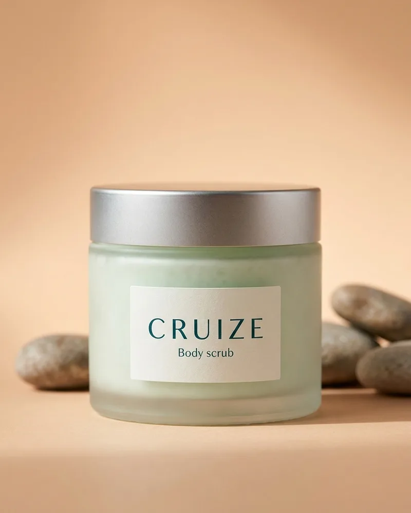 Illustrative pack for Almond Milk and Honey Gently Exfoliating Body Scrub, with a CRUIZE label. Not the real product or its packaging.