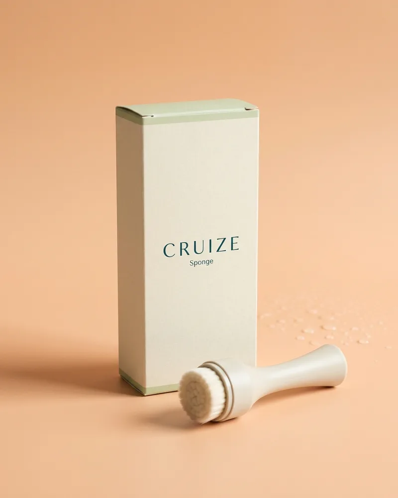 Illustrative pack for Purity 2in1 Self Tan Removing Wonder Sponge, with a CRUIZE label. Not the real product or its packaging.
