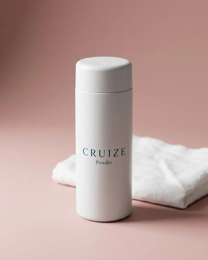 Illustrative pack for Blushing Blush Powder Blush, with a CRUIZE label. Not the real product or its packaging.