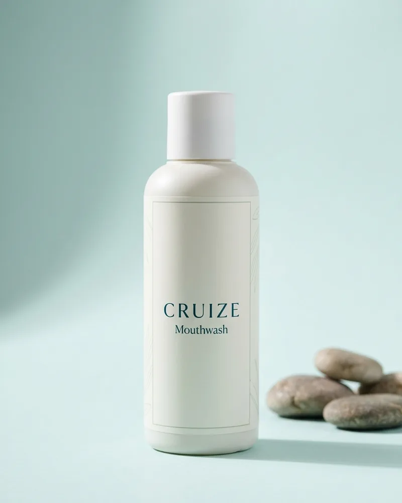 Illustrative pack for Sensitive Mouthwash Gum Health, with a CRUIZE label. Not the real product or its packaging.