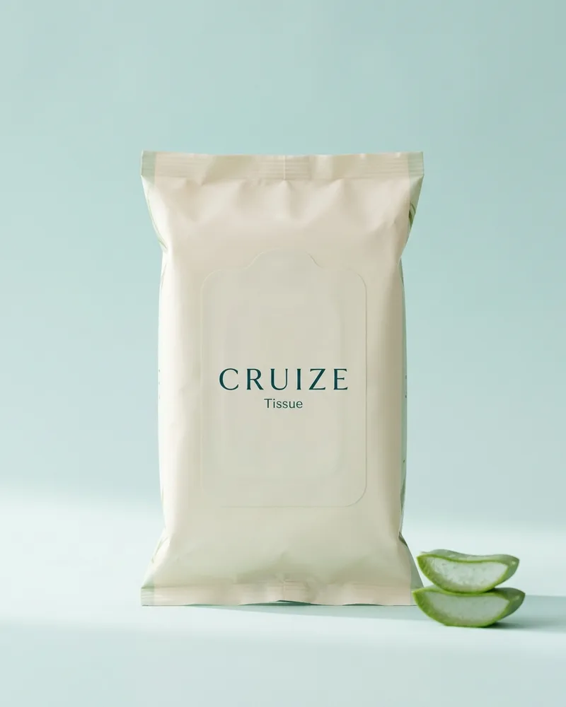 Illustrative pack for 2-Ply Facial Tissues, with a CRUIZE label. Not the real product or its packaging.