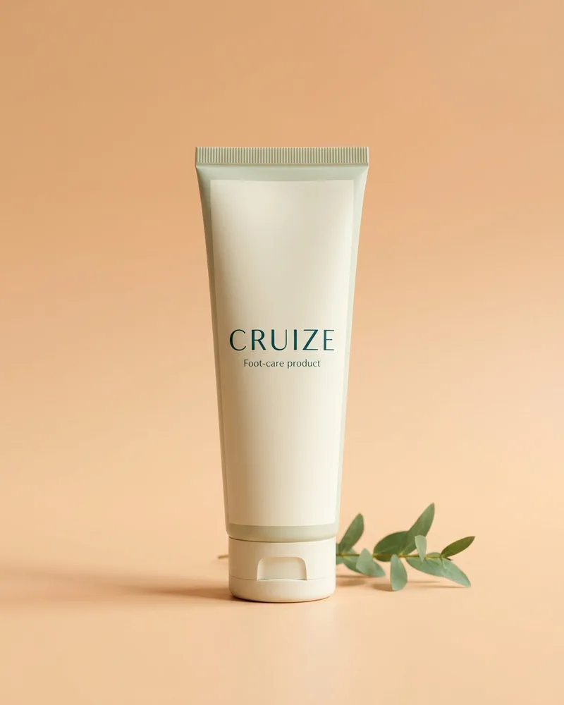 Illustrative pack for Pedi-Care Restoring Foot Cream Pomegranate, with a CRUIZE label. Not the real product or its packaging.