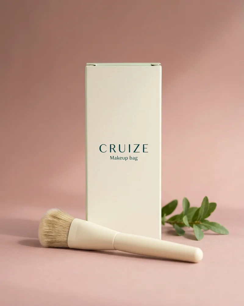 Illustrative pack for Flat Lay London Essential Makeup Pouch - Matcha, with a CRUIZE label. Not the real product or its packaging.
