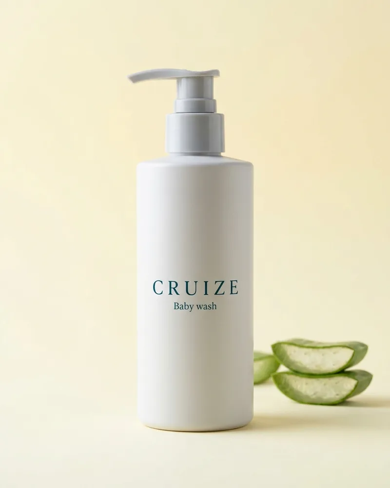 Illustrative pack for Gentle Baby Bath, with a CRUIZE label. Not the real product or its packaging.