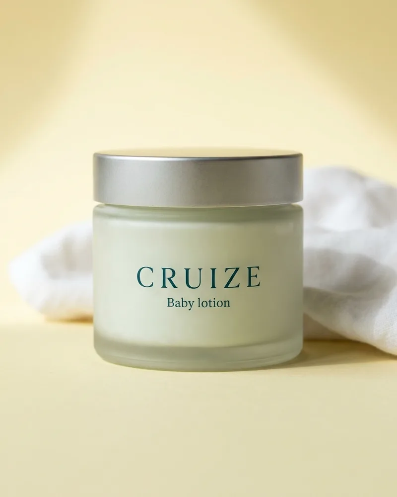 Illustrative pack for Cocoa Butter Formula Baby Lotion, with a CRUIZE label. Not the real product or its packaging.