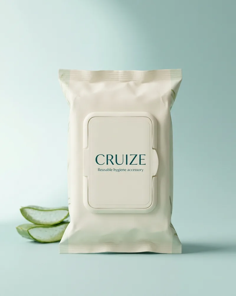 Illustrative pack for WipeOut 100% Microfibre Bamboo Cleansing Cloths, with a CRUIZE label. Not the real product or its packaging.