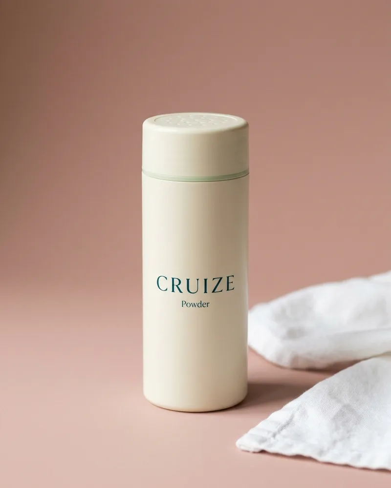 Illustrative pack for Powder Blush, with a CRUIZE label. Not the real product or its packaging.