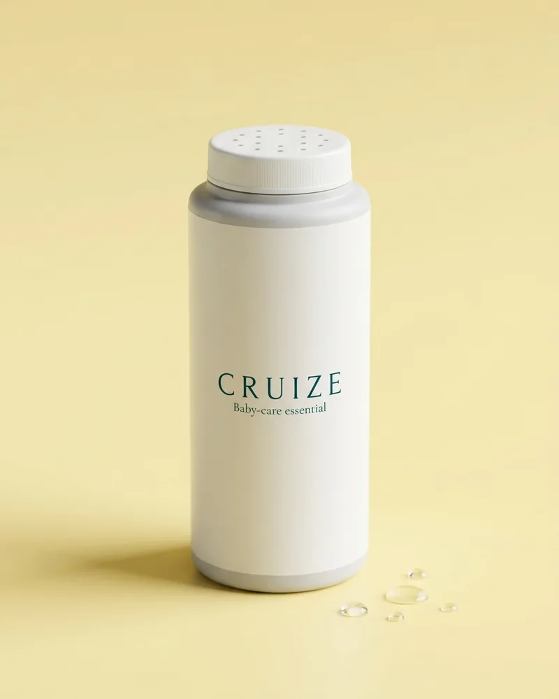 Illustrative pack for Baby Powder, with a CRUIZE label. Not the real product or its packaging.